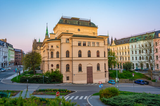 Sunrise view of F.X.Salda theatre in Liberec, Czech republic