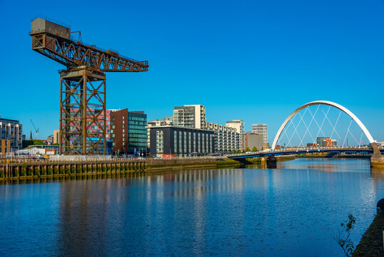Riverside of clyde river , Finnieston crane and Clyde arch in Gl