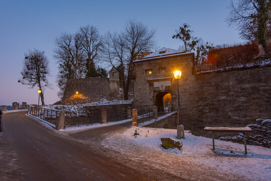 Sunset view of the city gate in Salzburg, Austria