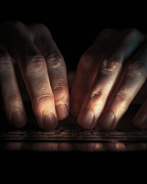 Close-up of Fingers Typing on Smartphone Keyboard at Night With Screen Glow Illuminating Hands and Realistic Skin Details in the Dark