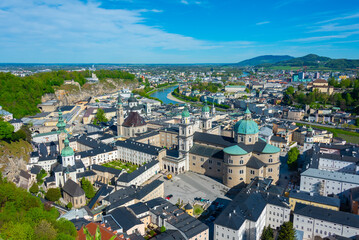 Fototapeta premium Panorama view of Salzburg from Hohensalzburg fortress, Austria