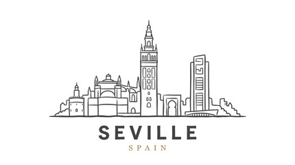 Fototapeta premium Minimalist Line Drawing of Seville Featuring Historic Cathedral and Modern Skyline
