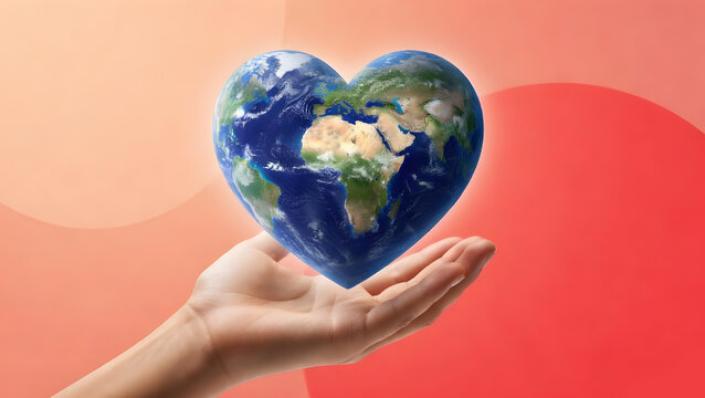 Heart Shaped Earth in Human Hand &ndash; Global Love and Environmental Sustainability Concept