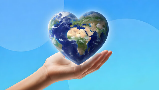 Heart Shaped Earth in Human Hand &ndash; Global Love and Environmental Sustainability Concept
