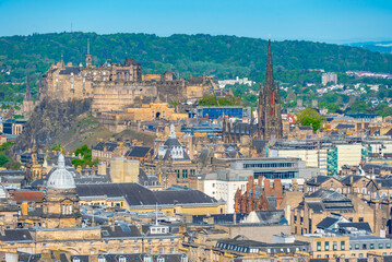 Fototapeta premium Panorama view of Edinburgh castle in Scotland