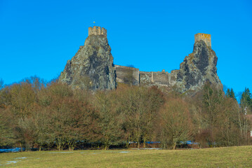 Trosky castle viewed during a winter day in Czech republic © dudlajzov