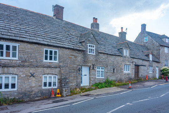 Panorama view of Corfe castle village in England