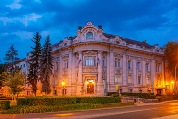 Obraz premium Sunrise view of Hungarian State Treasury building at Eger, Hunga