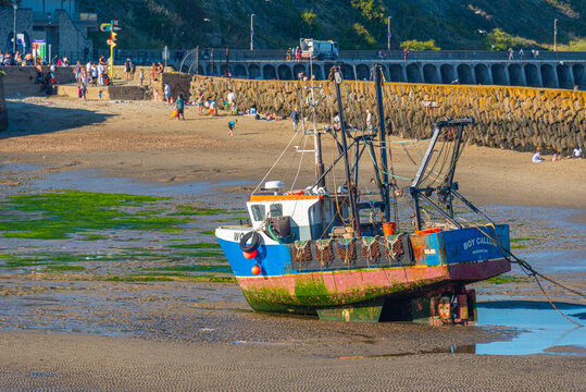 Folkestone port during a summer low tide, England