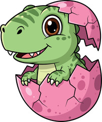 Obraz premium Cute Baby Dinosaur in Egg Cartoon Character Kawaii Animal IllustrationCute Baby Dinosaur in Egg Cartoon Character Kawaii Animal Illustration