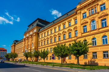 Fototapeta premium Colourful buildings at the old town of Litomerice, Czech republi