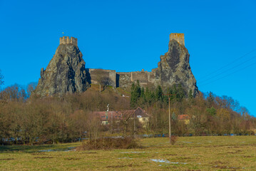 Trosky castle viewed during a winter day in Czech republic © dudlajzov