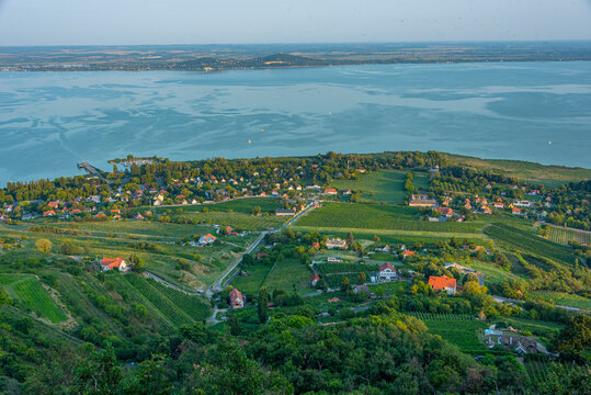 Panorama view of Balaton lake near Badacsony in Hungary