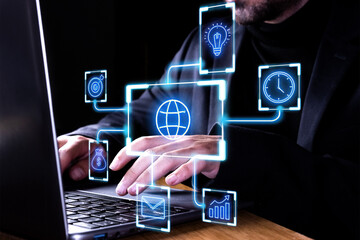 Fototapeta premium Businessperson connecting global strategy with digital data