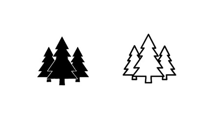 Fototapeta premium Vector illustration of set of two pine tree icons, solid black and outline style