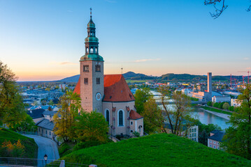 Sunset view of Church of the Assumption of Mary in Salzburg, Aus