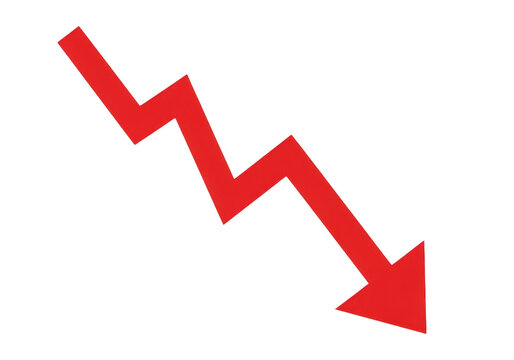 A bright red jagged line arrow pointing downwards to symbolize a significant financial market decline