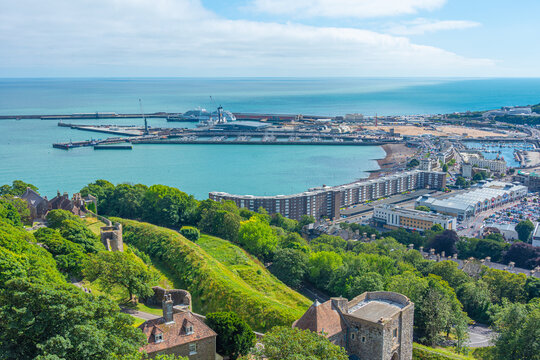 Panorama view of port of Dover in England