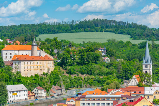 Summer day at Ledec nad Sazavou palace and saint peter and paul