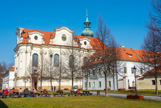 Brevnov monastery in Prague during spring day, Czech republic