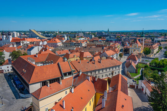 Aerial view of the old town of Gyor, Hungary