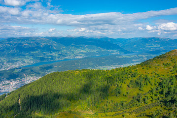 Obraz premium Panorama view of Spittal an der Drau and Millstatter see lake in