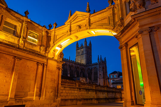 Sunset view of archway in Bath in England