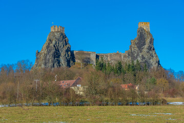 Trosky castle viewed during a winter day in Czech republic © dudlajzov