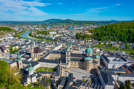 Panorama view of Salzburg from Hohensalzburg fortress, Austria