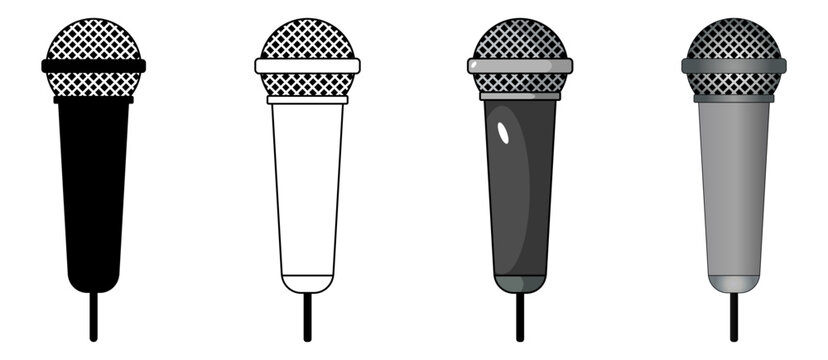 Ilustraci&oacute;n vectorial de micr&oacute;fono con color, con color degradado, en blanco y negro. Conjunto de iconos de comunicaci&oacute;n para sitio web, folleto, app y otros. 