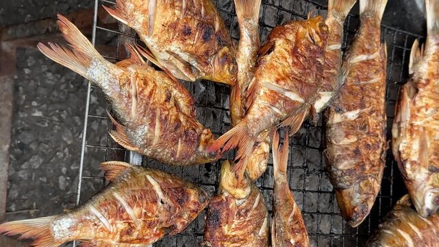 Grilled Fish at a Local Market in Laos