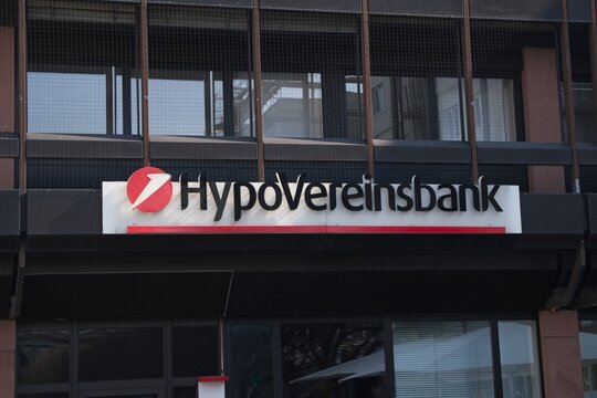 Mainz, Germany - March 21, 2026: Building shows the sign of HypoVereinsbank in Mainz city.