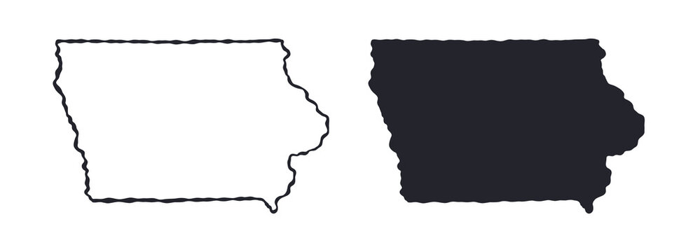 Iowa USA state map silhouette and outline map. Vector shapes of us state, isolated on white. Perfect for infographics, geography design, education, and maps.
