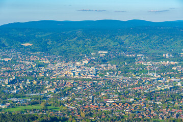 Fototapeta premium Panorama view of Liberec from jested hill in Czech republic