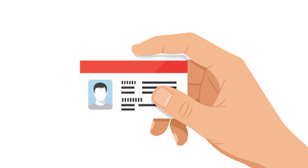 Hand holding ID card with photo and information, identification concept