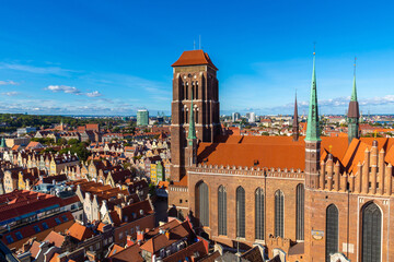 Obraz premium Aerial view on Gdansk and St. Mary's Basilica