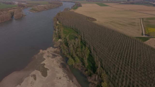 Drone footage of sustainable tree farming in Emilia Romagna, Italy, highlighting planted rows, forestry planning, and environmentally responsible agriculture.