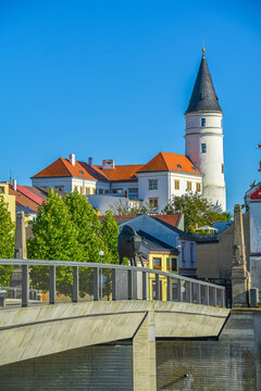 Prerov castle behind tyrsuv bridge in Czech republic