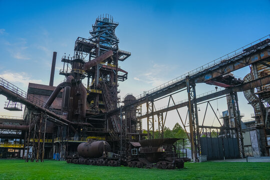 Sunset view of Dolni Vitkovice industrial area in Ostrava, Czech
