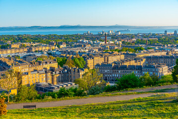 Obraz premium Aerial view of harbour district of Edinburgh, Scotland