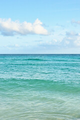 Fototapeta premium Varadero, Cuba; 04.07.2023. Beautiful, colourful sunset on the beach in Varadero, Cuba! Cote d'Azur of the Atlantic Ocean, next to the Caribbean Sea. Cuba wild palm beach background. Nature blue sea l