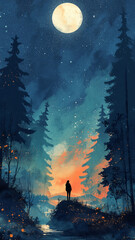 Fototapeta premium 自然と光が織りなす幻想的な風景を描いたスピリチュアルイラスト、神秘的な空間と癒しの雰囲気を表現、瞑想やヒーリングに最適なビジュアル、背景素材や動画にも使える静寂と神聖さを感じるデザイン