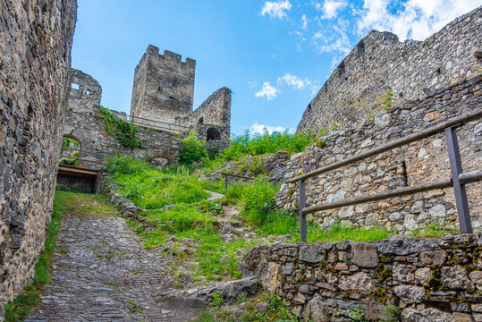 Ruins of Hinterhaus castle in Austria during a sunny day