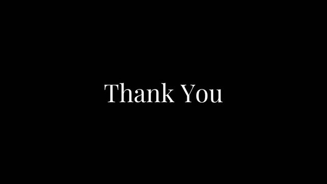 Thank You Text Animation With Alpha Channel On Black