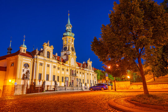 Sunset view of Loreta pilgrimage site in Prague, Czech republic