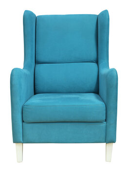 Blue Armchair Isolated on White Background &ndash; Modern Comfortable Upholstered Chair