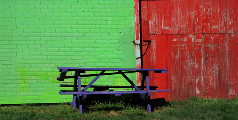 Colorful Picnic Spot on Broken Picnic Bench © Bonita