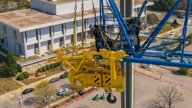 Tower Crane Lattice Section Installation Construction Workers Raleigh