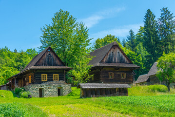 Fototapeta premium Historical buildings at Roznov pod Radhostem skansen in Czech re
