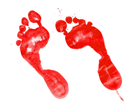 Bloody traces, barefoot isolated on white background, clipping path, design element